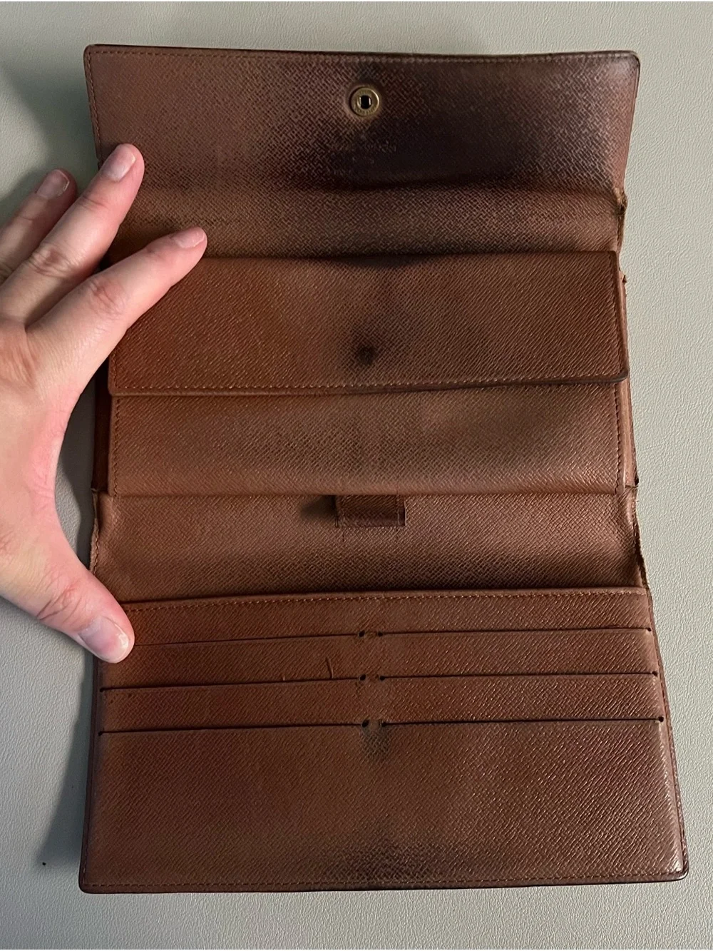 Louis Vuitton Brown Monogram Canvas Wallet with Gold Snap